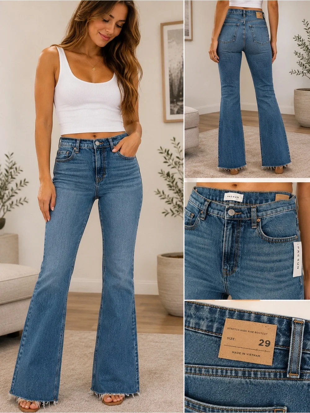 PacSun Women's Mid-High Rise Blue Flare Jeans